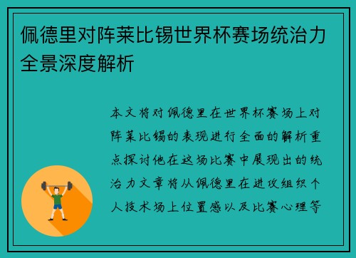 佩德里对阵莱比锡世界杯赛场统治力全景深度解析